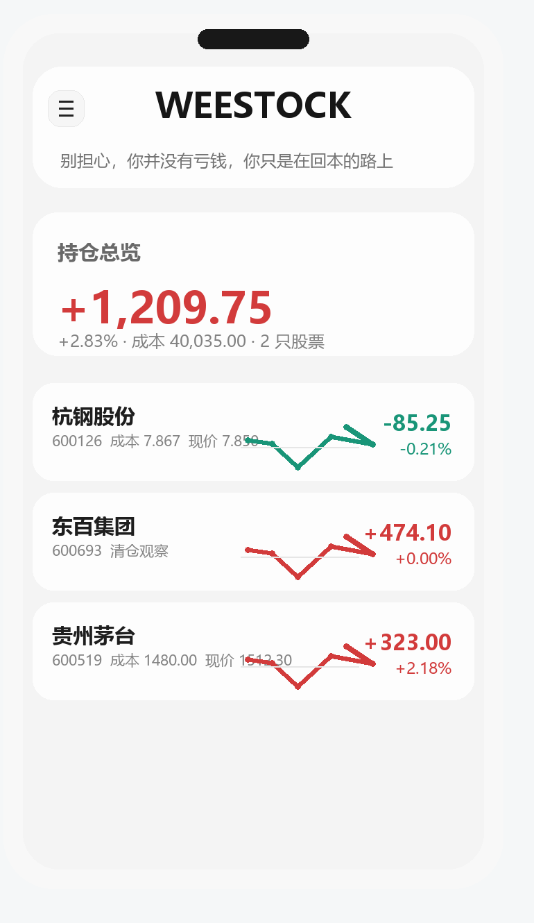 WEESTOCK 自选股与持仓盈亏截图
