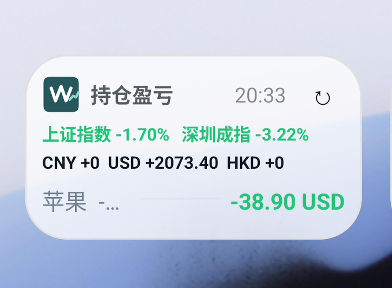 WEESTOCK 最新桌面 Widget，显示指数、三币种盈亏和持仓变化
